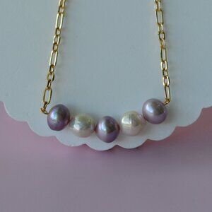 24.5" Natural Purple & White Edison Pearl Necklace – Gold Plated Chain